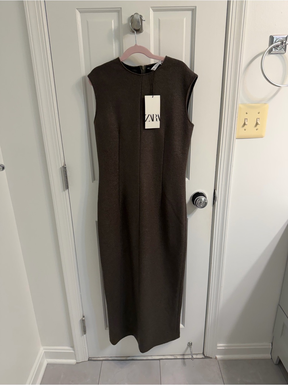 Zara Wool Olive Green Sleeveless Maxi Dress